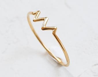 Bague en zigzag, bague géométrique en or, bague en zigzag en or, bague empilable, bague empilable en zigzag, bague zig-zag, bague couronne, bague empilable