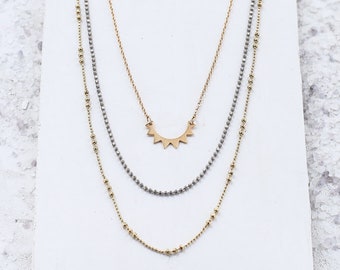 Ray Necklace, Layered Necklace, Layering Necklaces, Ball-Chain Necklace, Multi Strand Necklace,