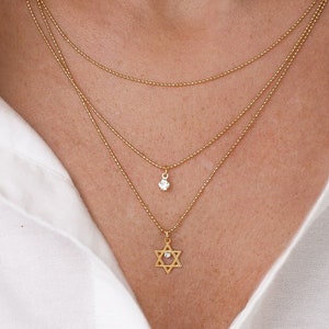 Collana a 3 strati con Stella di David, catena a palline con pietre di zircone abbaglianti