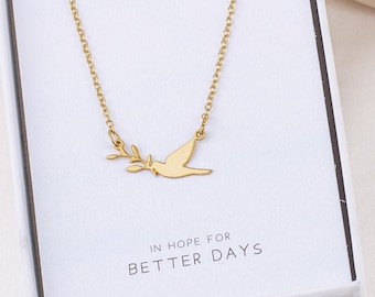 Better Days Necklace, Dove with Olive Branch Pendant, Symbol of Peace