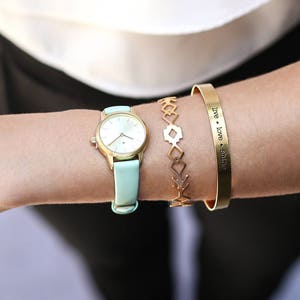 25 mm Watch in Gold and Aqua, Classic Women&#39;s Wrist Watch, Aqua Wrist Watch, Aqua Leather Strap, Gold Women&#39;s Watch, Gold Wrist Watch