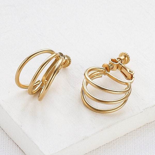 Ibiza Clip-On Earrings, Hoop Earrings, Gold And Silver Plated, Classic Hoop Earrings