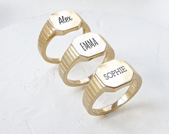 Custom Engraved Striped Ring, Personalized Signet ring, Monogram Signet Ring, Personalized Name Ring, Initial Ring