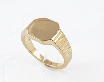 Striped Signet Ring, Gold Signet Ring, Signature Ring, Silver Signet Ring, Statement Ring