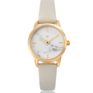 25 mm Watch in Marble and Light Grey, Classic Women&#39;s Wrist Watch, Marble Wrist Watch, Grey Leather Strap, Gold Women&#39;s Watch, Wrist Watch