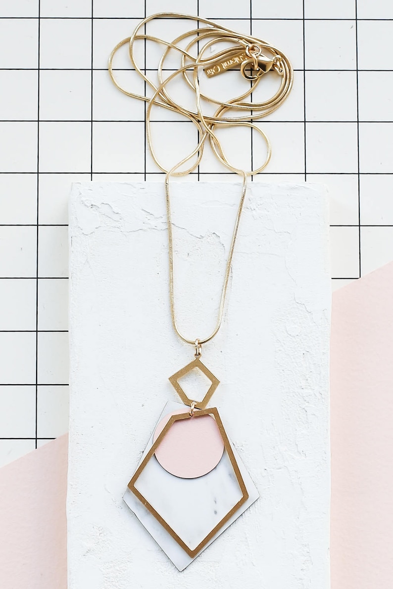 Scandinavian design, Long FORMICA\u00ae Necklace Printed Pendant Apex Necklace Geometric Statement Necklace Signature Necklace