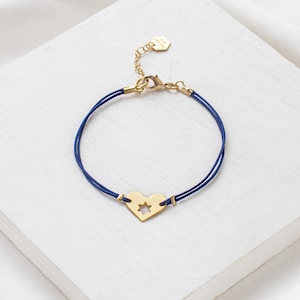 Israel At heart Bracelet, Support Israel Jewelry, Stackable Bracelet, Star of David Jewelry, Heart Shape Charm 13 dark blue