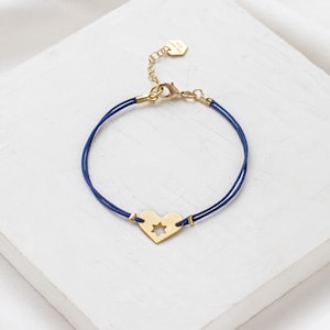 Israel At Heart Armband, Support Israel Schmuck, Stapelbares Armband, Davidstern Schmuck, Herzform Charm 13 dark blue