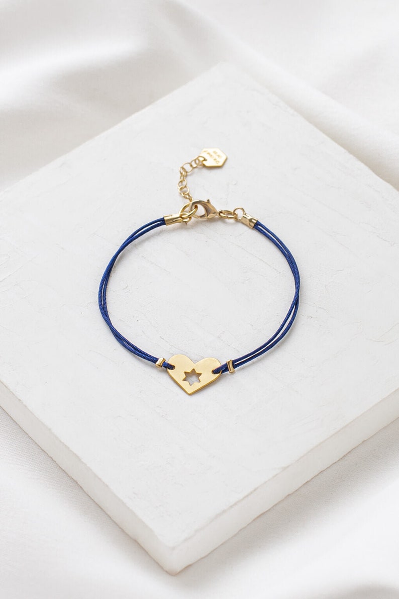 Israel At heart Bracelet, Support Israel Jewelry, Stackable Bracelet, Star of David Jewelry, Heart Shape Charm 13 dark blue