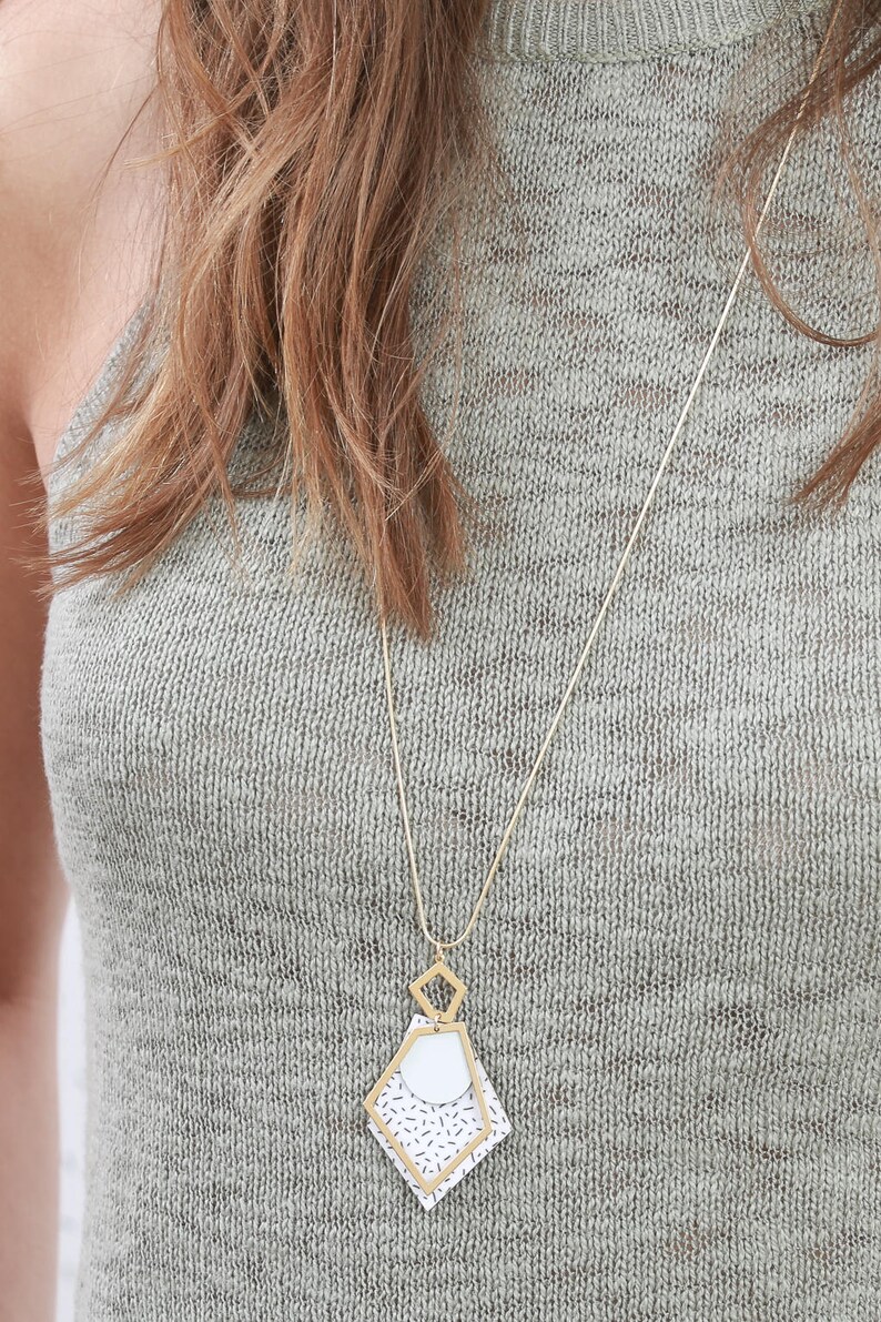 Scandinavian design, Long FORMICA\u00ae Necklace Printed Pendant Apex Necklace Geometric Statement Necklace Signature Necklace
