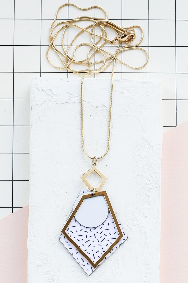 Scandinavian design, Long FORMICA\u00ae Necklace Printed Pendant Apex Necklace Geometric Statement Necklace Signature Necklace