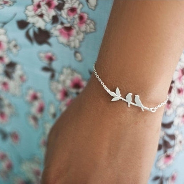 Bracelet tourtereaux, cadeau de la Saint-Valentin, bracelet à breloques minimaliste de demoiselles d'honneur, bijoux de mariage,