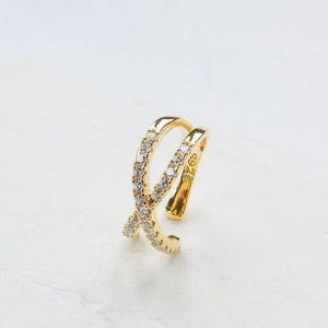X Ear Cuff, Non Pierced Earring, Single Cuff Earring, Small Zirconia Stones