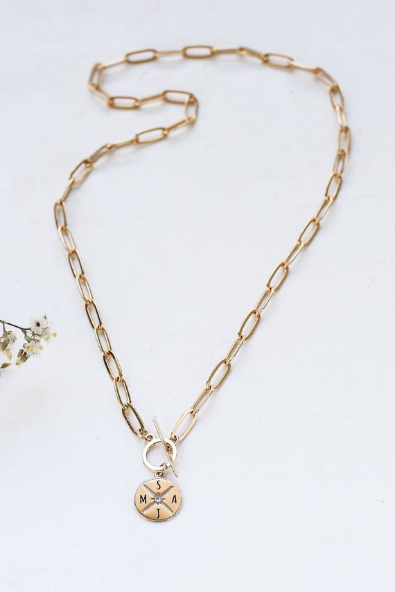 Link Necklace With Custom Engraved Initials Monogram Necklace