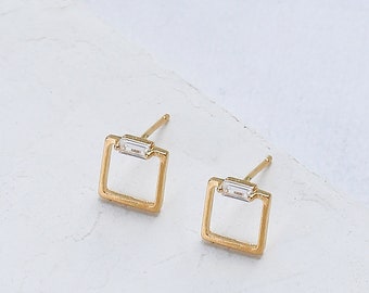 Sigma Earrings, Square Post Earrings, Crystal Earrings, Gold Studs, Minimal Posts, Post Earrings, Geometric Earrings