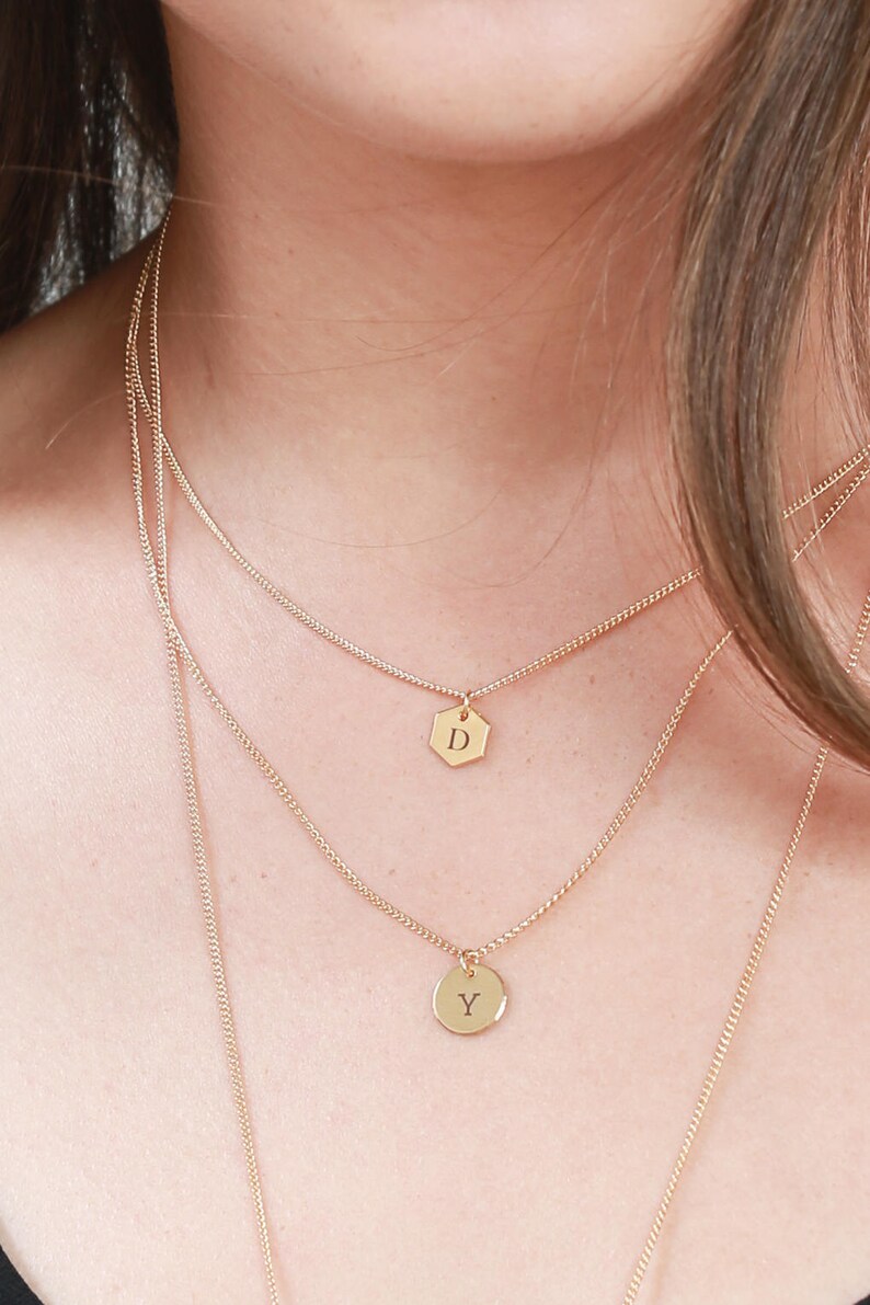 Name Necklace Tiny Monogram Necklace Gold Monogram Initial Necklace Custom Engraved Tiny Disc Necklace Personalized Disc Necklace