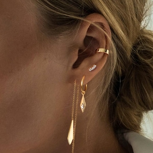 Rockefeller Hoop Earrings, Dangling Pendant, Hoop Earrings, Zircon Earrings, Rhombus Shaped Elements Hoop, Geometric Pendants Earrings