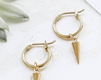 Eddie Earrings, Small Hoop Earrings, Spike Hoop Earrings, Spike Pendant Earrings, Silver Spiked Hoop Earrings, Gold Spiked Hoop Earrings
