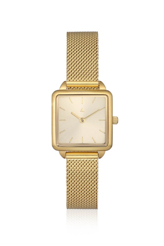 Rectangle Watch With a Golden Mesh Strap, Classic Women\'s Wrist Watch, Gold  Women\'s Watch, Mesh Strap Watch - Etsy