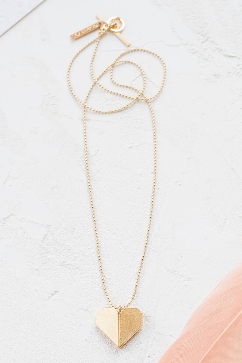 Long Origami Heart Necklace Valentine's Day Gift Heart Etsy