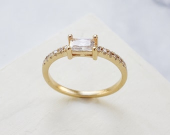 Gabrielle Ring, Zircons Ring, Stacking Ring, Dainty Ring, Thin Ring With Zircons