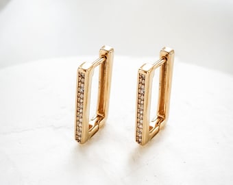 James Earrings, Zircon Hoop Earrings, Geometric Hoops, Rectangle Earrings, Minimalist Hoops