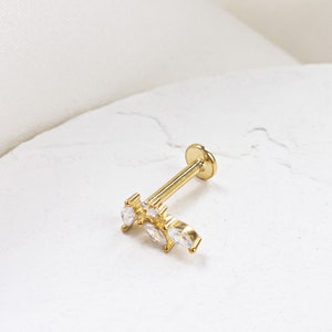 Louisa Piercing Earring, Post Earrings, One Piercing, Zirconia Stones Earrings