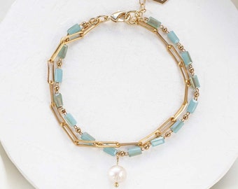 Alexa Bracelet, Glass Crystal Beaded Bracelet, Pearl Bracelet