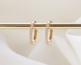 Alex Earrings in 14K Gold, Zircon Hoops, Solid Gold Hoop Earrings, Yellow Gold Earrings, White Gold Earrings, Minimal Hoop Earrings