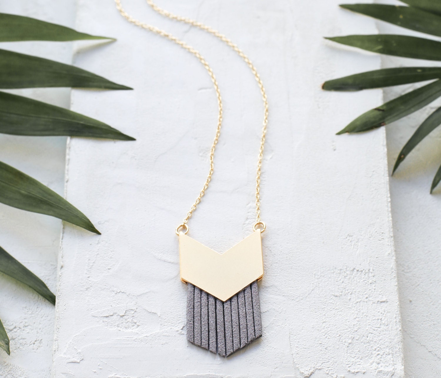 Fringe Necklace Suede Necklace Chevron 