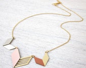 Formica Tribal Necklace, gold silver chevron pastels bib arrow jewelry,