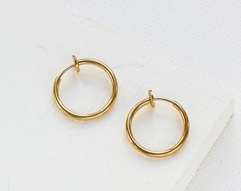 15 mm Clip-On Hoop Earrings, Minimalist Earrings, Simple Earrings