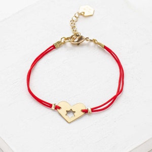 Israel At heart Bracelet, Support Israel Jewelry, Stackable Bracelet, Star of David Jewelry, Heart Shape Charm 28 red