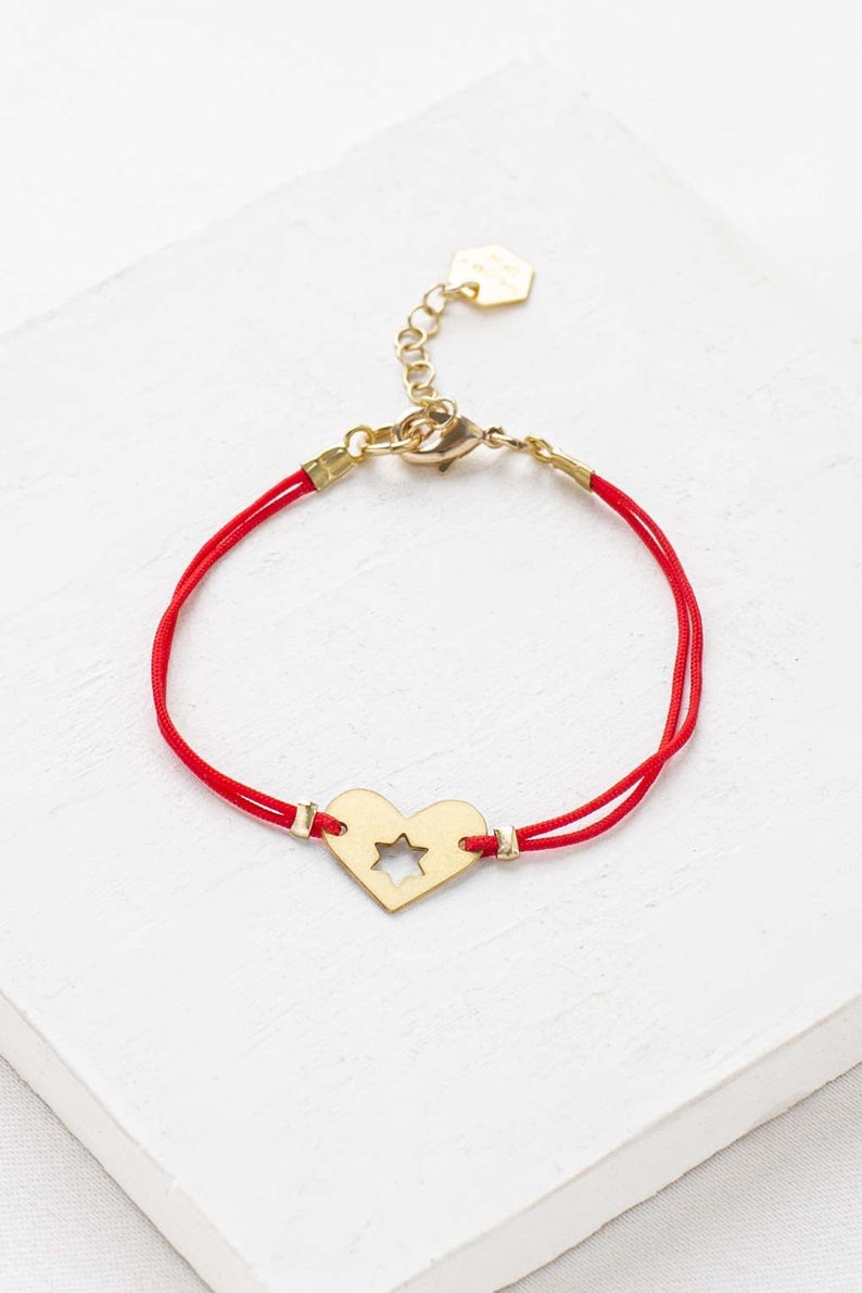 Israel At heart Bracelet, Support Israel Jewelry, Stackable Bracelet, Star of David Jewelry, Heart Shape Charm 28 red