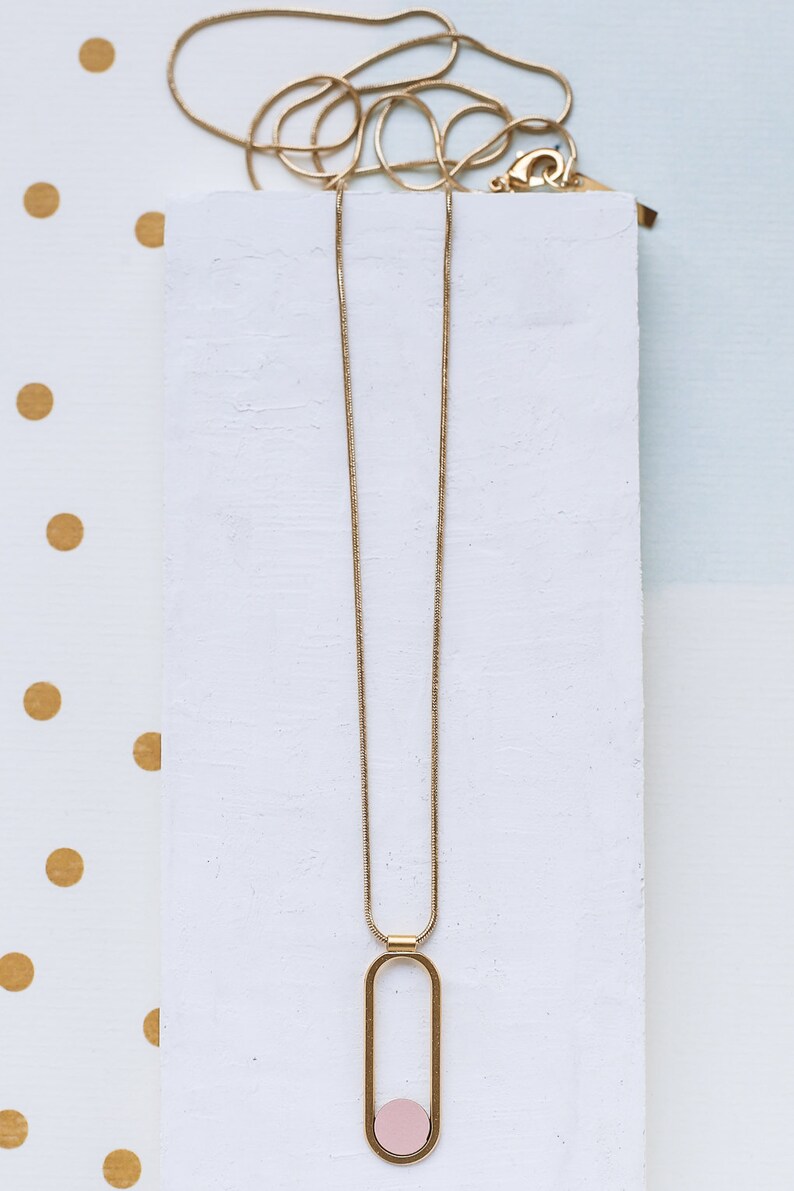 Formica Pendant Long Silver Necklace, Colorful Necklace Eliptic pendant Long Contour Necklace Long gold Necklace