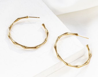 Bamboo Hoop Earrings, Hoop Earrings, Classic Earrings, Simple Earrings, Trendy Earrings, Big Hoop Earrings