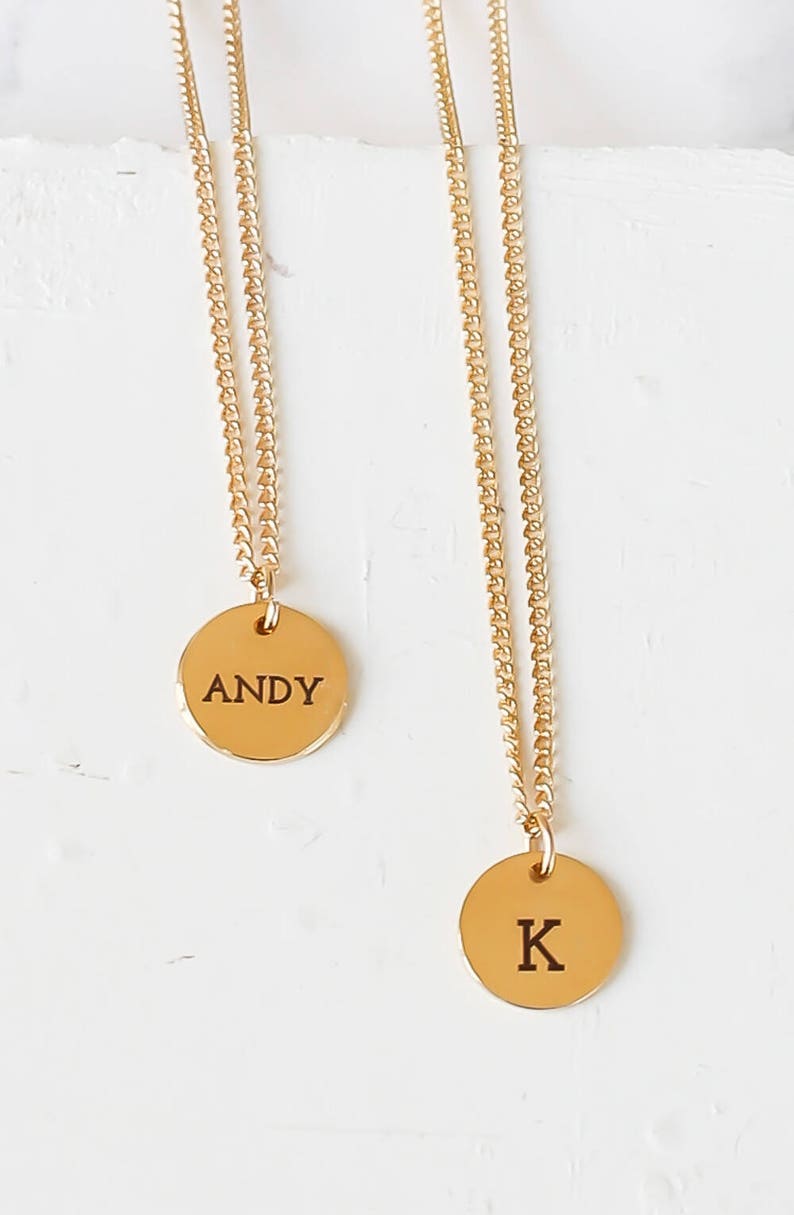 Name Necklace Tiny Monogram Necklace Gold Monogram Initial Necklace Custom Engraved Tiny Disc Necklace Personalized Disc Necklace