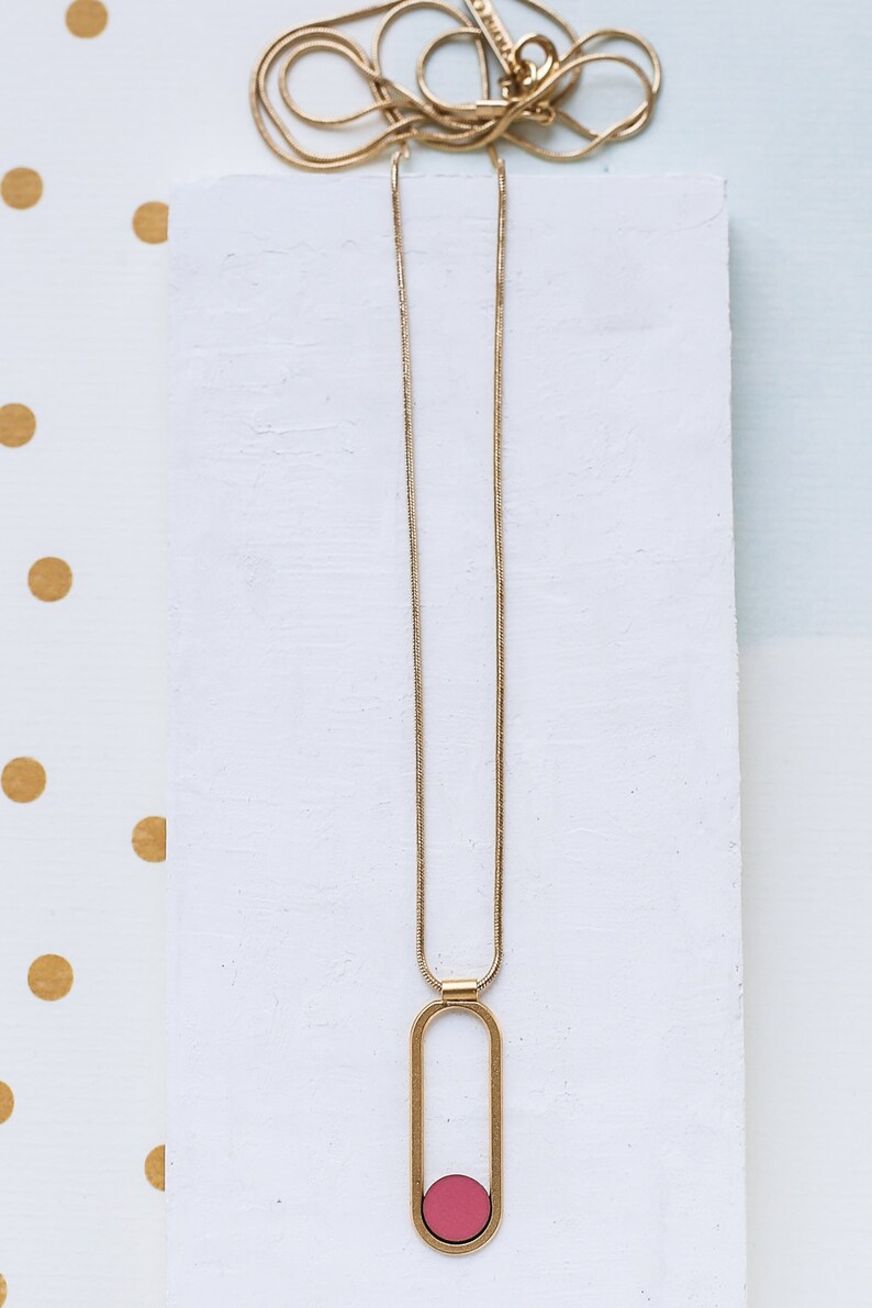 Formica Pendant Long Silver Necklace, Colorful Necklace Eliptic pendant Long Contour Necklace Long gold Necklace