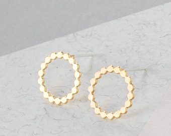 Lara Post Earrings - Small, Minimalist studs, Round Posts, Serrated Circle Earrings, Classic Jewelry,