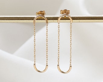 Sasha Earrings in 14K Gold, Post Earrings, Solid Gold Post Earrings, Yellow Gold Earrings, White Gold Earrings, Chain Drop Earrings