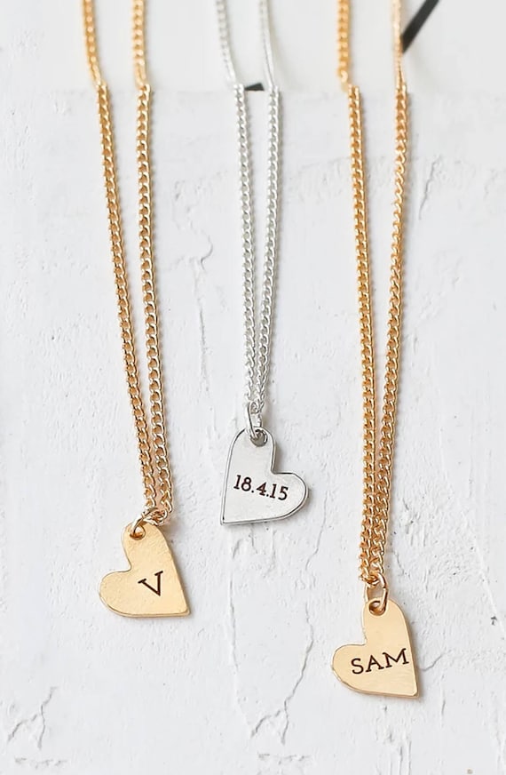 Custom Engraved Heart Necklace Personalized Engraving Heart Etsy