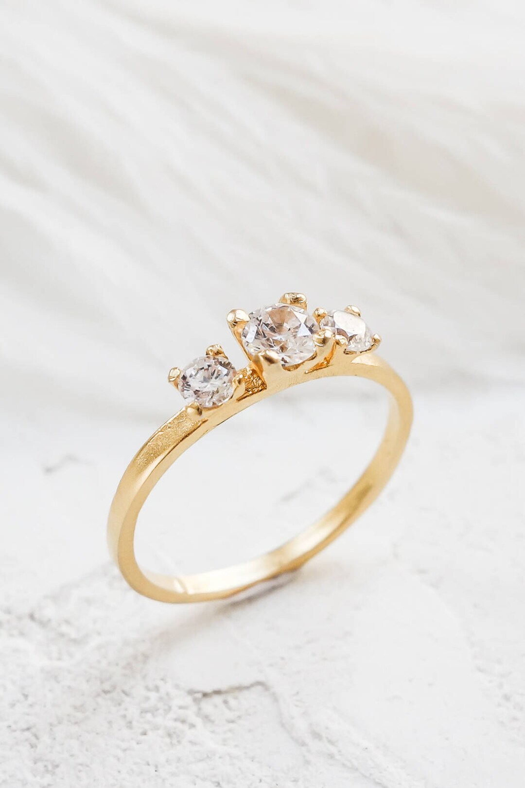 Solid Gold Three Stone Solitaire Ring Triple Diamond Ring - Etsy