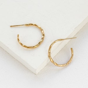 Spring Earrings, Hoop Earrings, Hammered Texture image 1