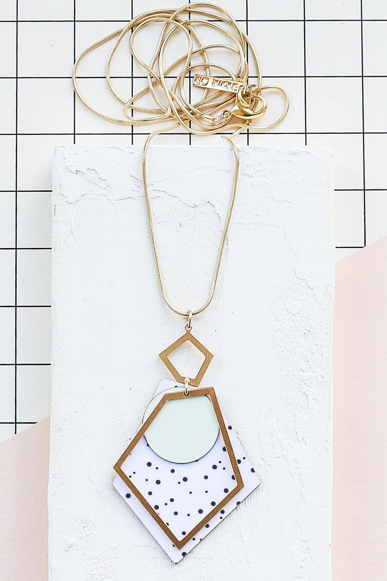 Scandinavian design, Long FORMICA\u00ae Necklace Printed Pendant Apex Necklace Geometric Statement Necklace Signature Necklace