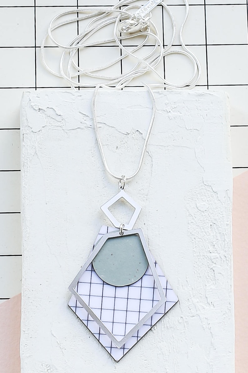 Scandinavian design, Long FORMICA\u00ae Necklace Printed Pendant Apex Necklace Geometric Statement Necklace Signature Necklace