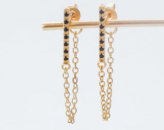 Simone Earrings, Post Earrings, Chain Earrings, Drop Chain Earrings