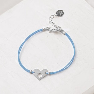 Bracelet coeur Israël, bijoux de soutien Israël, bracelet empilable, bijoux étoile de David, breloque en forme de coeur 7 light blue