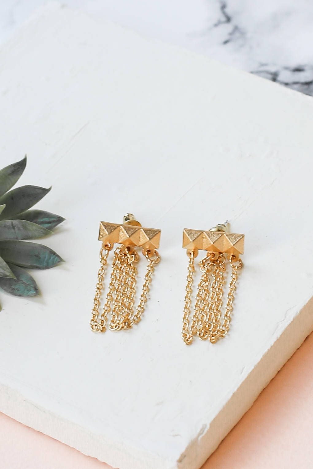 Long Fame Earrings, Chain Ear Jacket, Chain Ear Studs, Chain Drop Earrings, Triple Chain Earrings,
