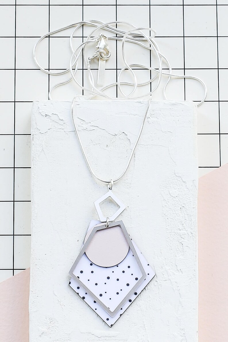 Scandinavian design, Long FORMICA\u00ae Necklace Printed Pendant Apex Necklace Geometric Statement Necklace Signature Necklace