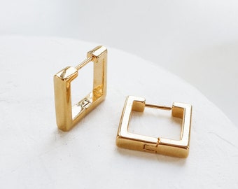 Marvin Earrings, Hoop Earrings, Geometric Hoops, Rectangle Earrings, Minimalist Hoops